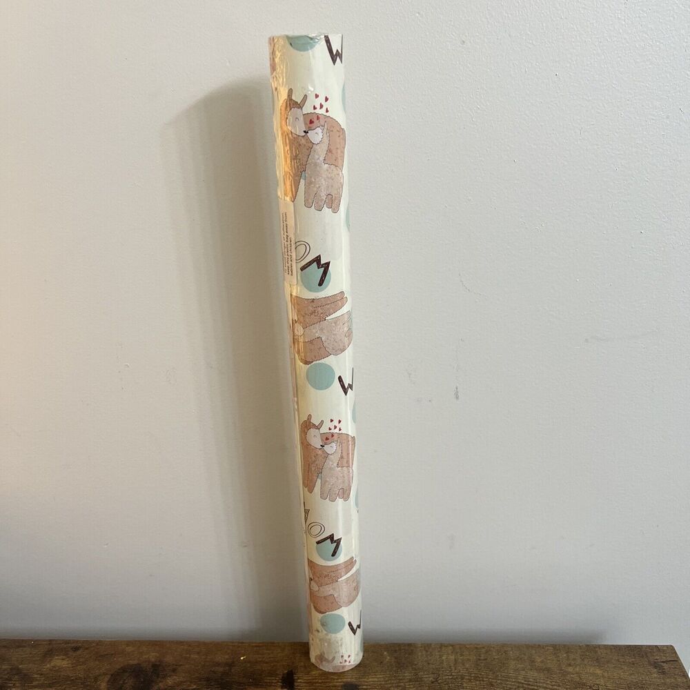 Mother’s Day Wrapping Paper Llama Mom And Baby Hearts Blue Polka Dots Whimsical